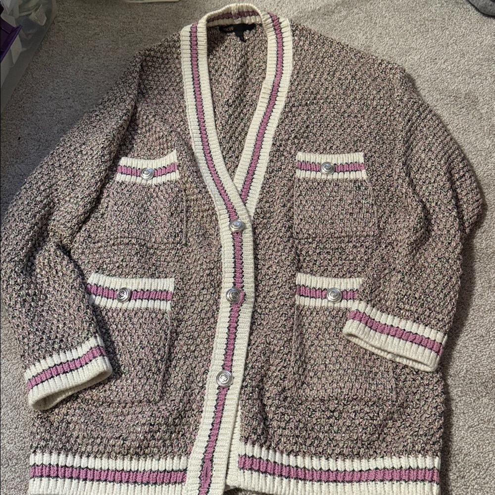 Maje Metallic Tweed Cardigan / varsity style